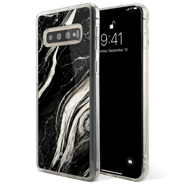 Coque Samsung Galaxy S21 Ultra Marbre Noir et Blanc 3 Grip Antichoc Translucide
