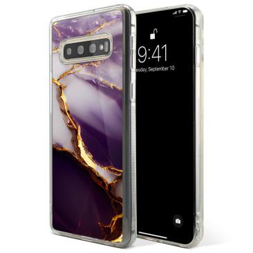 Coque Samsung Galaxy S21 Ultra Marbre Violet Or et Blanc 2 Grip Antichoc Translucide