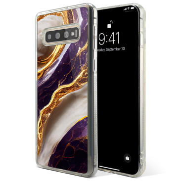 Coque Samsung Galaxy S21 Ultra Marbre Violet Or et Blanc 3 Grip Antichoc Translucide