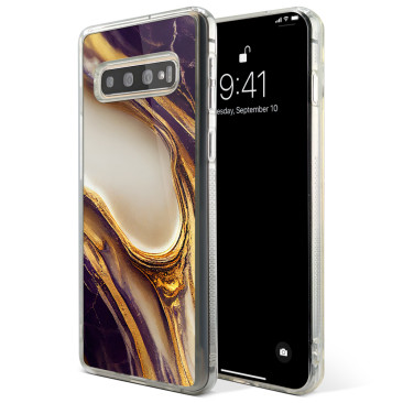 Coque Samsung Galaxy S21 Plus Marbre Violet Or et Blanc 4 Grip Antichoc Translucide