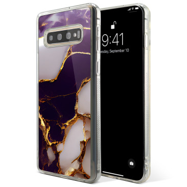 Coque Samsung Galaxy S21 Ultra Marbre Violet Or et Blanc 5 Grip Antichoc Translucide