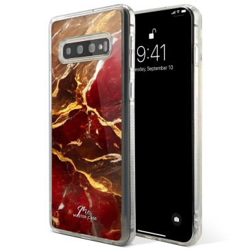 Coque Samsung Galaxy S21 Plus Marbre Rouge et Doré 1 Grip Antichoc Translucide