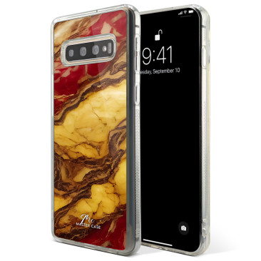 Coque Samsung Galaxy S21 Plus Marbre Rouge et Doré 2 Grip Antichoc Translucide