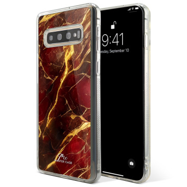 Coque Samsung Galaxy S21 Ultra Marbre Rouge et Doré 3 Grip Antichoc Translucide